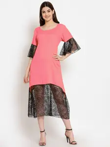 PATRORNA Lace Insert Bell Sleeves A-Line Midi Cotton Dress