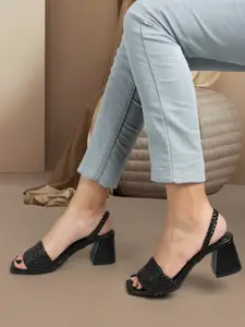 ELLE Textured Square Toe Block Heels With Backstrap