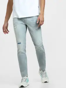 Jack & Jones Men Slim Fit Low-Rise Highly Distressed Heavy Fade Stretchable Jeans