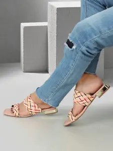 ELLE Textured Open Toe Flats