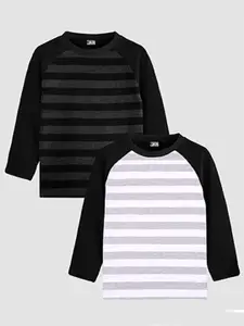 Silver Fang Boys Pack Of 2 Striped Raglan Sleeves Cotton T-shirts