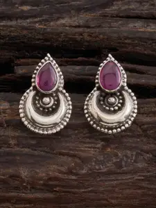 Kushal's Fashion Jewellery Rhodium-Plated Stone-Studded Teardrop Shaped Drop Earrings