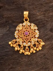 Kushal's Fashion Jewellery Gold-Plated 92.5 Pure Silver Stone Studded Temple Pendant