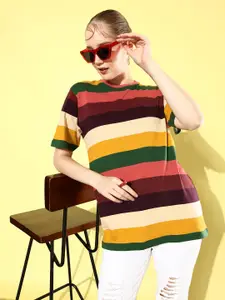 DILLINGER Striped Oversized Drop-Shoulder Sleeves Pure Cotton T-shirt