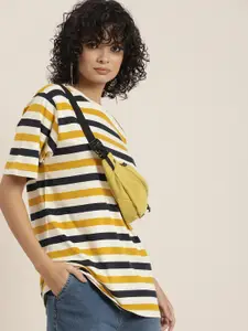 Difference of Opinion Striped Oversized Pure Cotton T-shirt