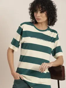 Difference of Opinion Striped Oversized Pure Cotton Drop-Shoulder Sleeves T-shirt