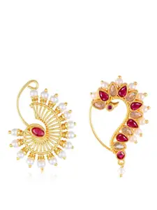 Vighnaharta Set Of 2 Gold-Plated CZ-Studded Nose Ring
