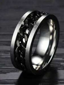 MEENAZ Unisex Set Of 2 Silver-Plated Stainless Steel Finger Rings