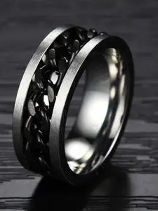 MEENAZ Unisex Set Of 2 Silver-Plated Stainless Steel Finger Rings