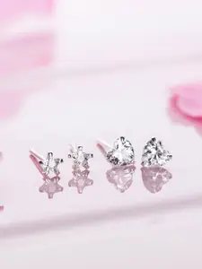 Zavya Set Of 2 Silver-Toned Contemporary Studs Earrings