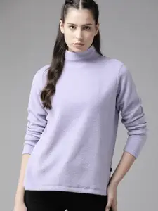 Roadster Women Solid High Neck Longline Sweatshirt