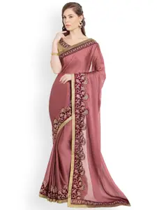 Indian Women Pink Embellished Pure Chiffon Saree