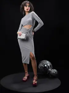Tokyo Talkies Grey Cut Out Midi Bodycon Dress