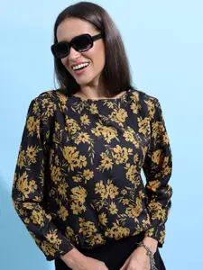 Tokyo Talkies Black Floral Printed Blouson Top