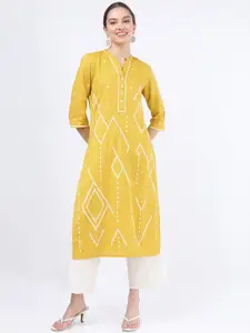 Vishudh Geometric Printed Mandarin Collar Straight Kurta
