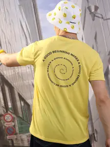 HIGHLANDER Yellow Typography Printed Slim Fit T-shirt