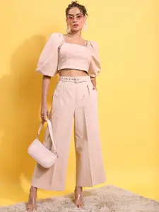 Tokyo Talkies Cropped Top With Flared Trouser & Belt