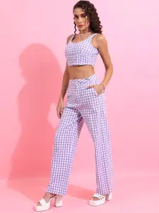 Tokyo Talkies Checked Scoop Neck Pure Cotton Crop Top with Trousers