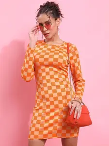 Tokyo Talkies Orange-Coloured Geometric Printed Sheath Dress