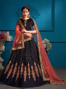 ODETTE Embroidered Thread Work Semi-Stitched Lehenga & Unstitched Blouse With Dupatta