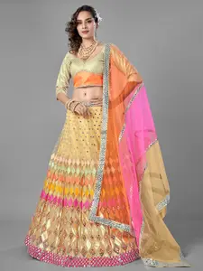 ODETTE Embroidered Semi-Stitched Lehenga & Unstitched Blouse With Dupatta