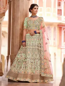 ODETTE Embroidered Thread Work Semi-Stitched Lehenga & Unstitched Blouse With Dupatta