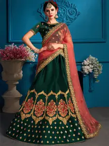 ODETTE Embroidered Semi-Stitched Lehenga & Unstitched Blouse With Dupatta