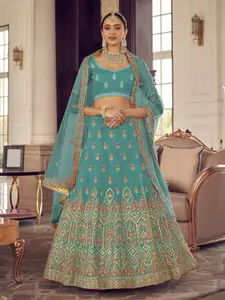 ODETTE Embroidered Thread Work Semi-Stitched Lehenga & Unstitched Blouse With Dupatta