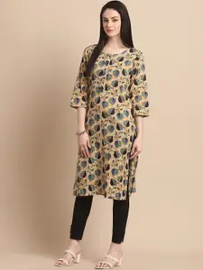Anouk Beige Floral Printed Pure Cotton Kurta