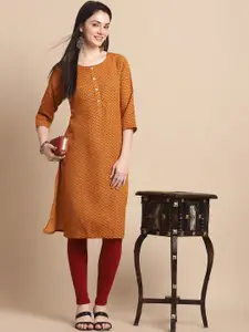 Anouk Mustard Yellow Ethnic Motifs Printed Pure Cotton Kurta