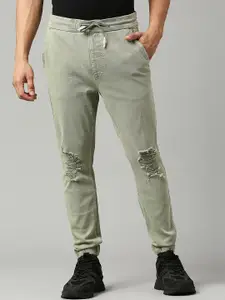LOVEGEN Men Relaxed Fit Mildly Distressed Clean Look Cotton Jogger Jeans