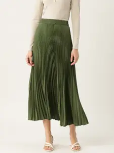 WISSTLER Solid Pleated Flared Midi Skirt