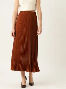 WISSTLER Solid Pleated Flared Midi Skirt