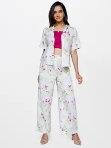 AND Printed Shirt Collar Top with Trousers