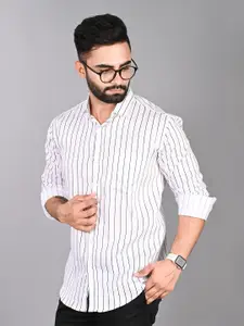FUBAR Striped Long Sleeves Spread Collar Slim Fit Casual Shirt