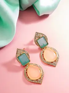aadita Gold-Plated Geometric Stone Studded Drop Earrings