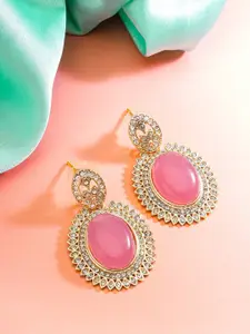 aadita Gold-Plated Geometric Stone Studded Drop Earrings