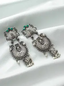 aadita Silver-Plated Geometric Beaded Drop Earrings