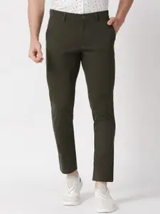 Basics Tapered Fit Mid-Rise Plain Woven Cotton Casual Flat Front Regular Trousers