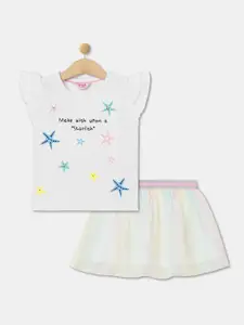 R&B Infant Girls Printed Pure Cotton Top With Skirt
