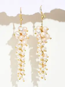 XPNSV Gold-Plated Contemporary Cluster Pearls Drop Earrings
