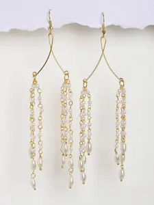 XPNSV Gold-Plated Contemporary Pearls Drop Earrings