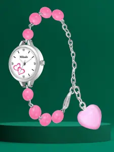 Mikado Women Bracelet Style Straps Analogue Watch Pink Bead Watch