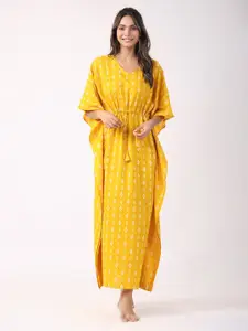 JISORA Yellow Printed Kaftan Nightdress