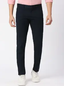 Basics Tapered Fit Mid-Rise Plain Woven Cotton Casual Flat Front Regular Trousers