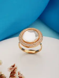 Saraf RS Jewellery Saraf RS Gold-Plated AD & Kundan-Studded Adjustable Finger Ring