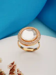 Saraf RS Jewellery Saraf RS Gold-Plated AD & Kundan-Studded Adjustable Finger Ring