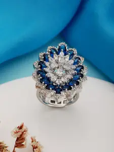 Saraf RS Jewellery Silver-Plated Stone Studded Finger Ring