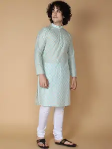 NAMASKAR Men White Regular Pure Cotton Kurta with Churidar