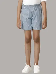 UNDER FOURTEEN ONLY Girls Floral Embroidered Slim Fit Regular Cotton Shorts